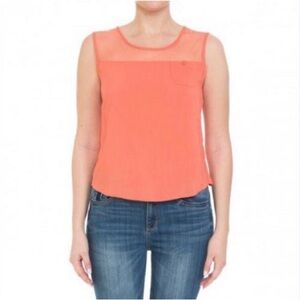 ❤️3X20 AMBIANCE Women Meshed Panel Back Buttons Coral Top | S